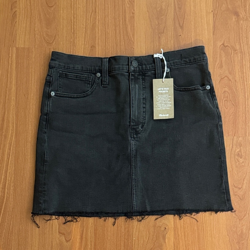 Madewell Black Denim Mini Skirt with Frayed Hem